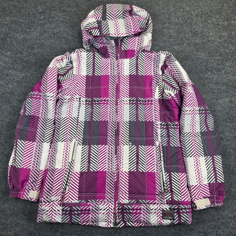 686 Mannual InfiDRY Snowboard Jacket Women's L Purple Geometric Plaid Thermal 9